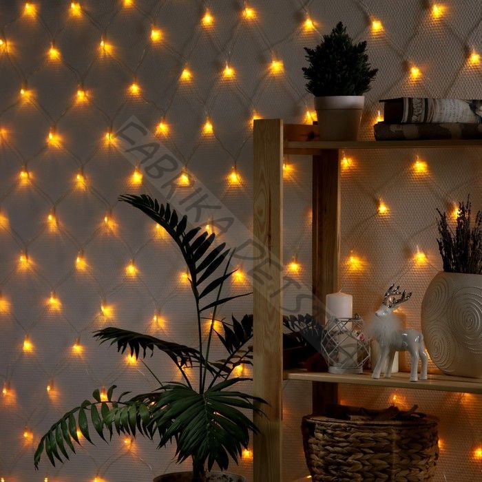 Гирлянда «Сеть» 1.6 x 1.6 м, IP20, прозрачная нить, 144 LED, 8 режимов, 220 В, свечение жёлтое