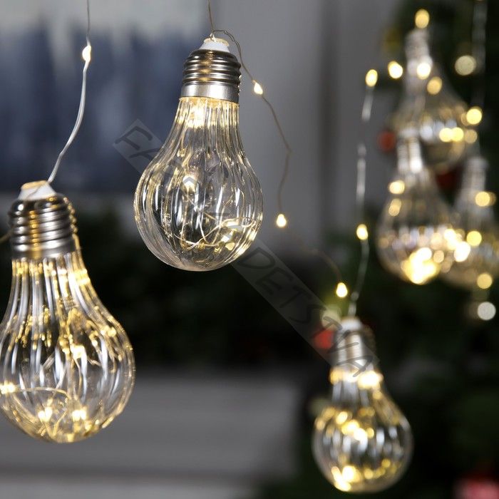 Гирлянда «Нить» 3 м роса с насадками «Лампочки объёмные», IP20, серебристая нить, 100 LED, свечение тёплое белое, 3.5 В
