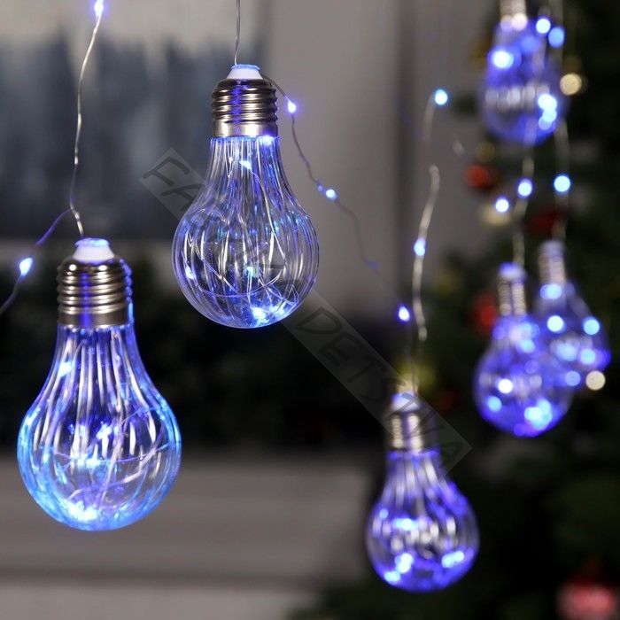 Гирлянда «Нить» 3 м роса с насадками «Лампочки объёмные», IP20, серебристая нить, 100 LED, свечение синее, 3.5 В