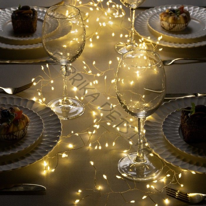 Гирлянда «Мишура» 2 м роса, IP20, серебристая нить, 200 LED, свечение тёплое белое, 12 В