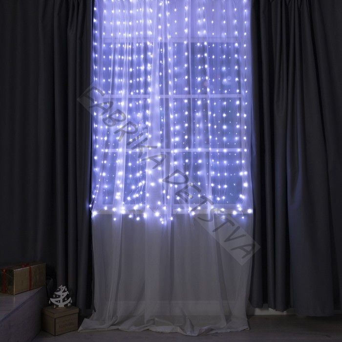 Умная гирлянда «Занавес» 2 x 2 м роса, IP20, серебристая нить, 400 LED, приложение, свечение RGB, USB