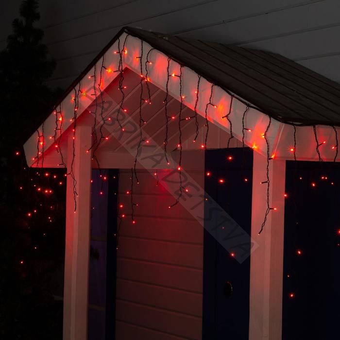 Гирлянда «Бахрома» 3 x 0.6 м, IP44, УМС, тёмная нить, 160 LED, свечение красное, 220 В