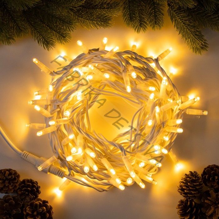 Гирлянда «Нить» 10 м, IP65, УМС, белая каучуковая нить, 100 LED, свечение тёплое белое, 220 В