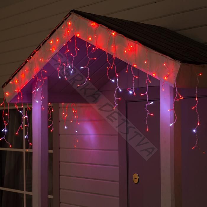 Гирлянда «Бахрома» 3 x 0.6 м, IP44, УМС, прозрачная нить, 160 LED, свечение красное, мерцание белым, 220 В