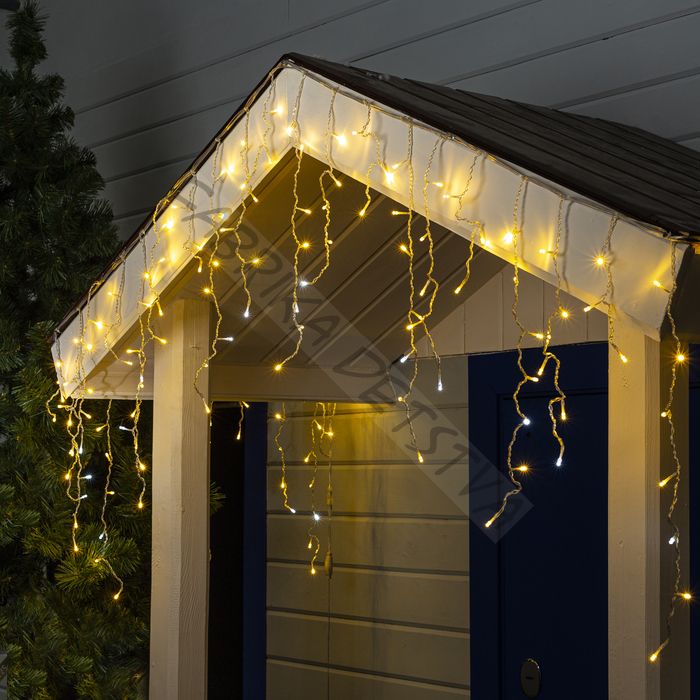 Гирлянда «Бахрома» 3 x 0.6 м, IP44, УМС, прозрачная нить, 160 LED, свечение тёплое белое, мерцание белым, 220 В