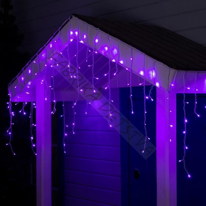 Гирлянда «Бахрома» 4 x 0.6 м, IP44, белая нить, 180 LED, свечение фиолетовое, 8 режимов, 220 В