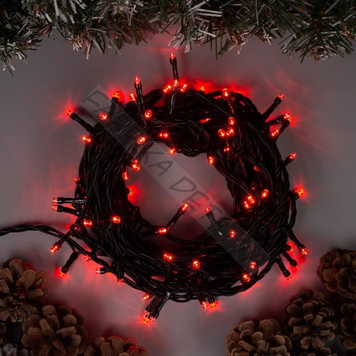 Гирлянда «Нить» 10 м, IP44, тёмная нить, 100 LED, свечение красное, 8 режимов, 220 В