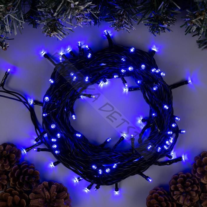 Гирлянда «Нить» 10 м, IP44, тёмная нить, 100 LED, свечение синее, 8 режимов, 220 В