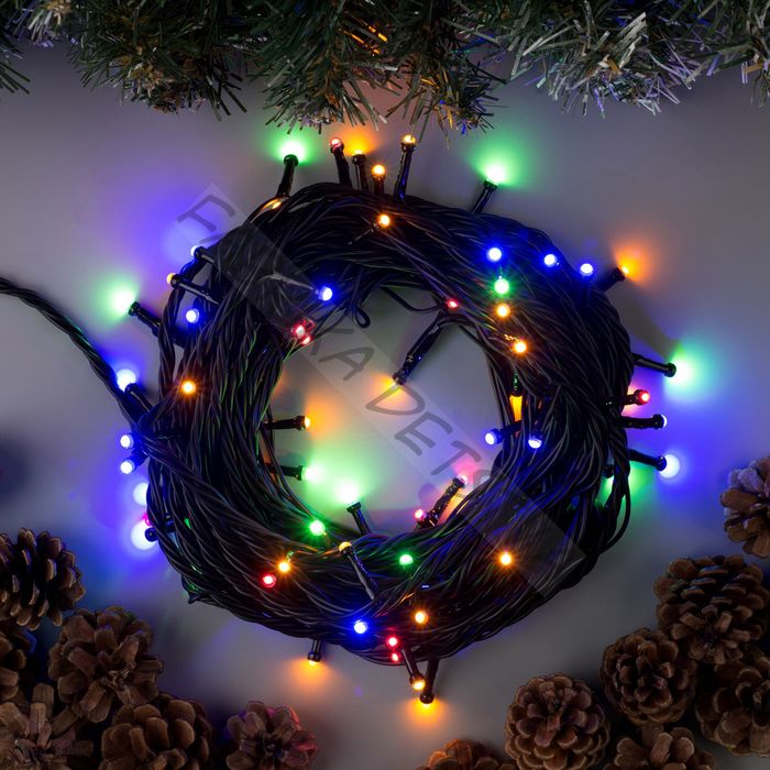 Гирлянда «Нить» 10 м, IP44, УМС, тёмная нить, 72 SMD-LED, свечение мульти, 220 В
