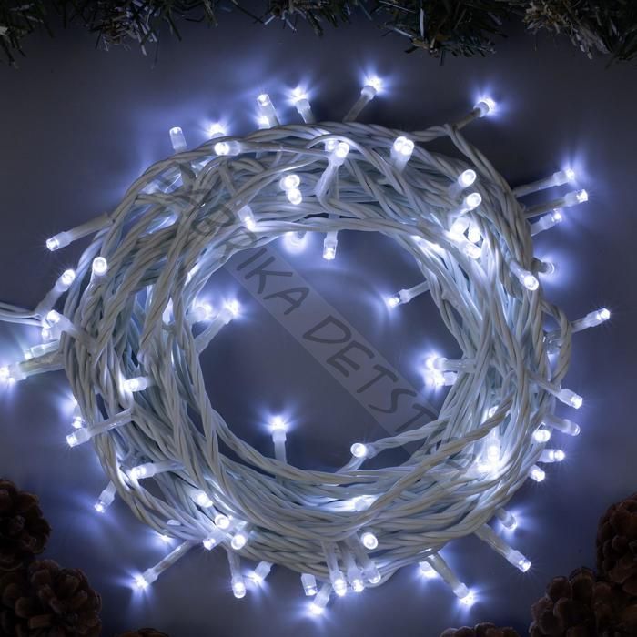 Гирлянда «Нить» 10 м, IP44, белая нить, 100 LED, свечение белое, 8 режимов, 220 В