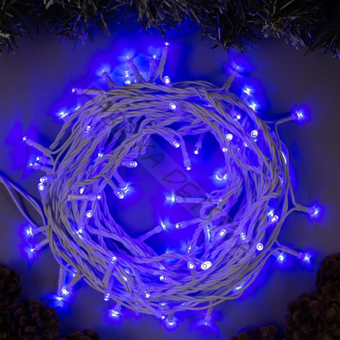 Гирлянда «Нить» 10 м, IP44, белая нить, 100 LED, свечение синее, 8 режимов, 220 В