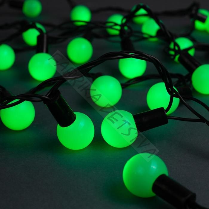 Гирлянда «Нить» 10 м с насадками «Шарики 2.5 см», IP44, тёмная нить, 100 LED, свечение зелёное, 8 режимов, 220 В