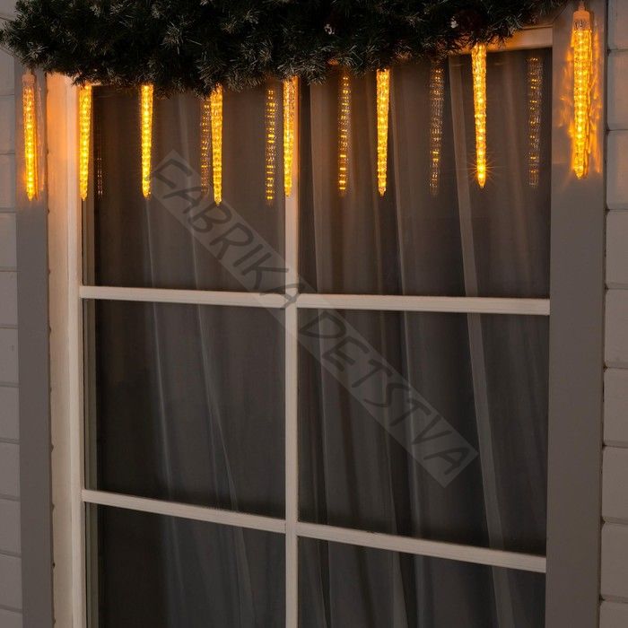 Гирлянда «Сосульки рифленые» 2.5 x 0.3 м, IP65, прозрачная нить, 192 LED, свечение жёлтое с эффектом стекания, 12 В