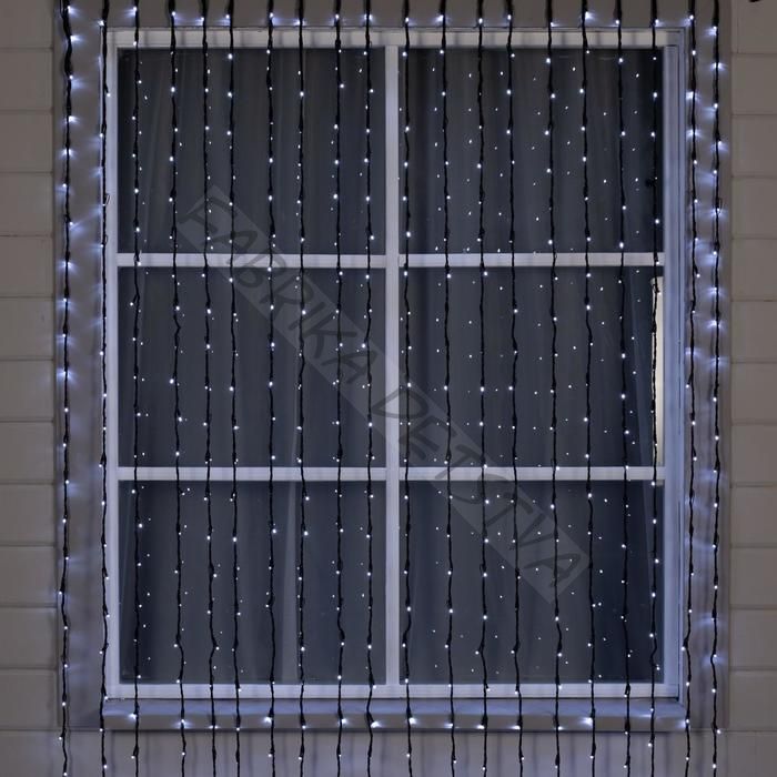 Гирлянда «Водопад» 2 x 6 м, IP44, УМС, тёмная нить, 1500 LED, свечение белое, 8 режимов, 220 В