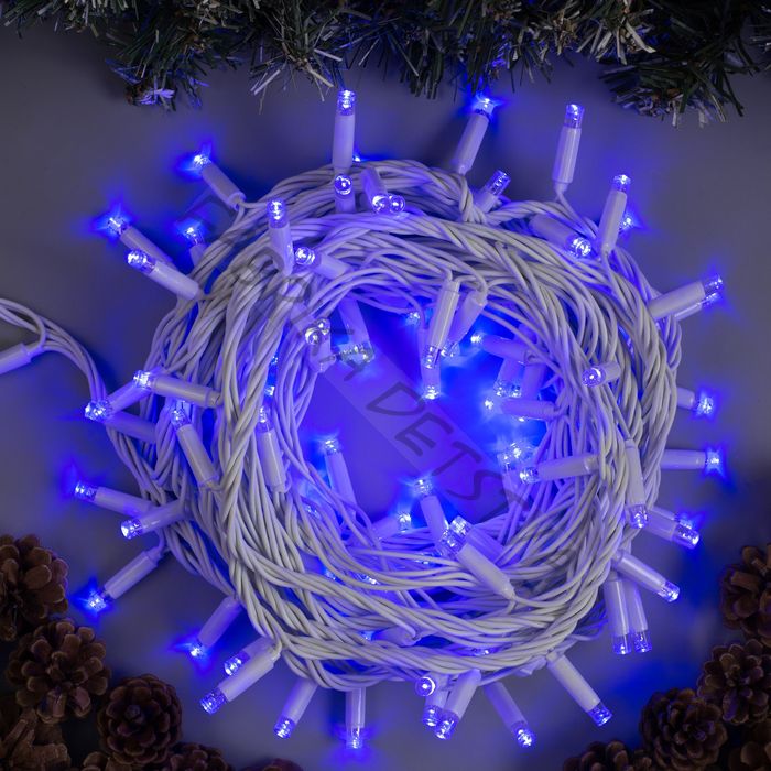 Гирлянда «Нить» 10 м, IP65, УМС, белая нить, 100 LED, свечение синее, 220 В