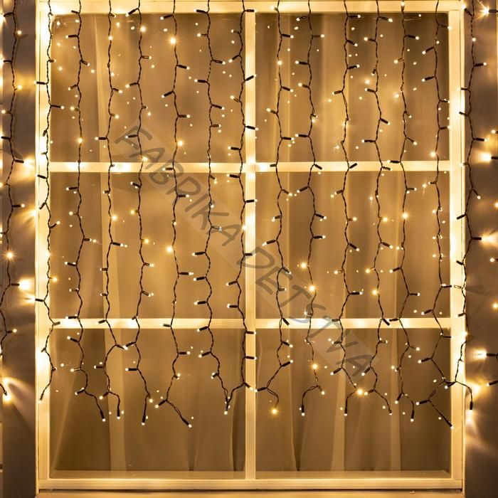 Гирлянда «Занавес» 2 x 1.5 м, IP65, УМС, тёмная нить, 360 LED, свечение тёплое белое, 220 В