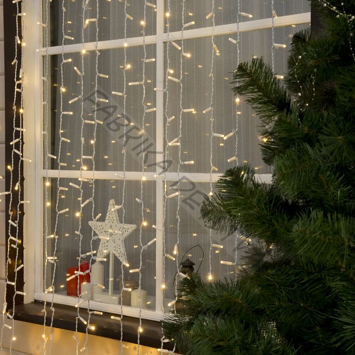 Гирлянда «Занавес» 2 x 9 м, IP65, УМС, белая нить, 1800 LED, свечение тёплое белое, 220 В