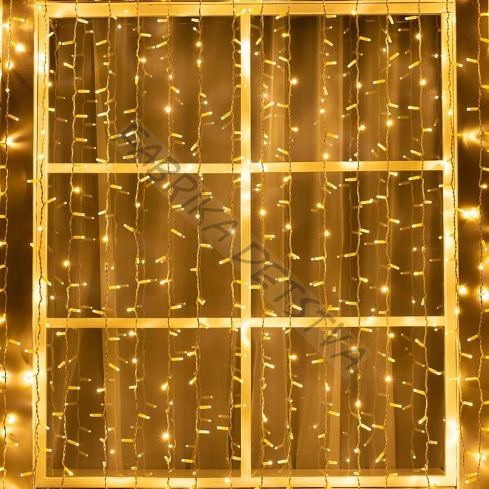 Гирлянда «Занавес» 2 x 6 м, IP65, УМС, белая нить, 1440 LED, свечение тёплое белое, 220 В