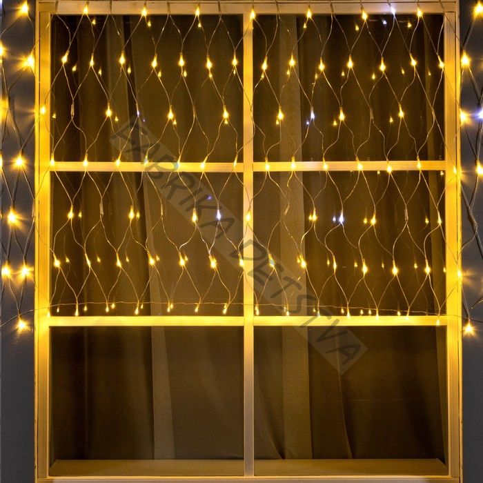 Гирлянда «Сеть» 1.2 x 1.5 м, IP44, УМС, прозрачная нить, 36 LED, свечение тёплое белое, мерцание белым 24 В