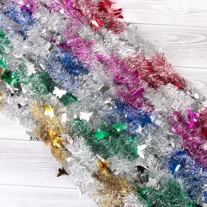 Мишура новогодняя «Зимнее волшебство. Вираж», бабочки, d=5 см, 200 см, МИКС (10 штук)