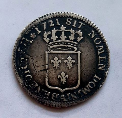1/3 экю 1721 Франция Людовик XV Редкость AUNC-XF