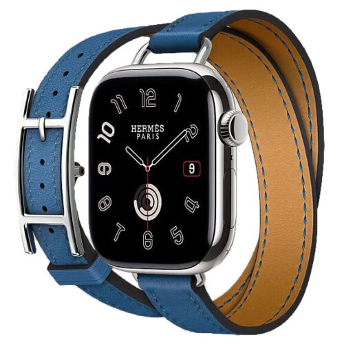 Apple Watch Series 11 Hermes 42 mm Hapi Attelage Double Tour Bleu de France