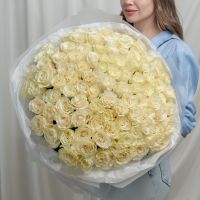 101 белая роза Эквадор (сорт Мондиаль)