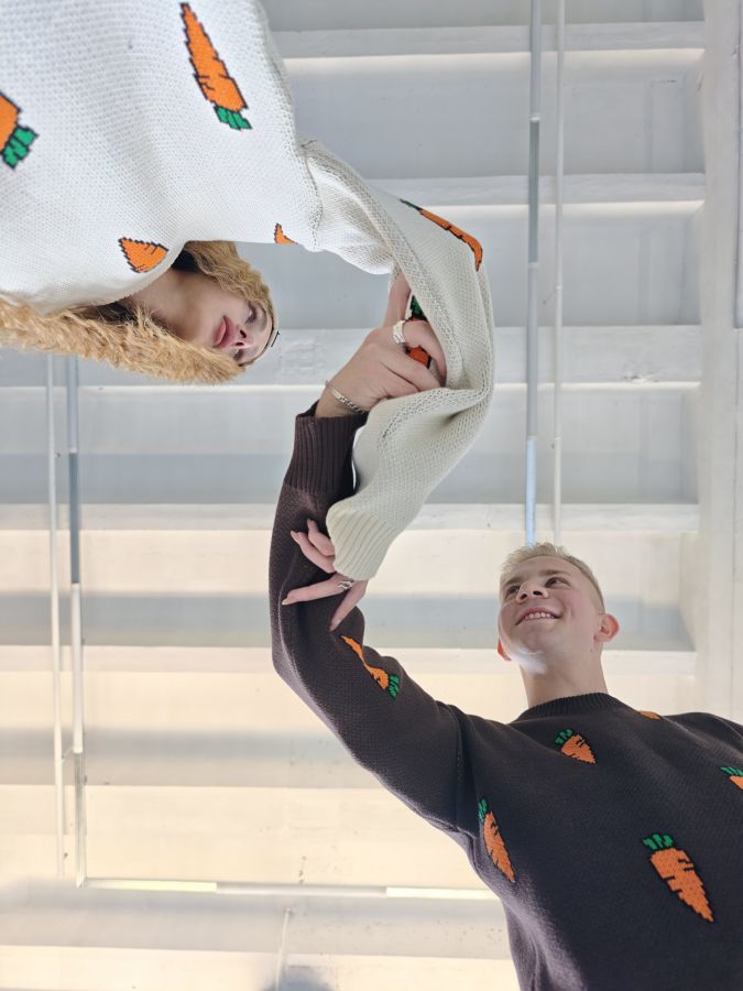 Свитер с морковками шоколад