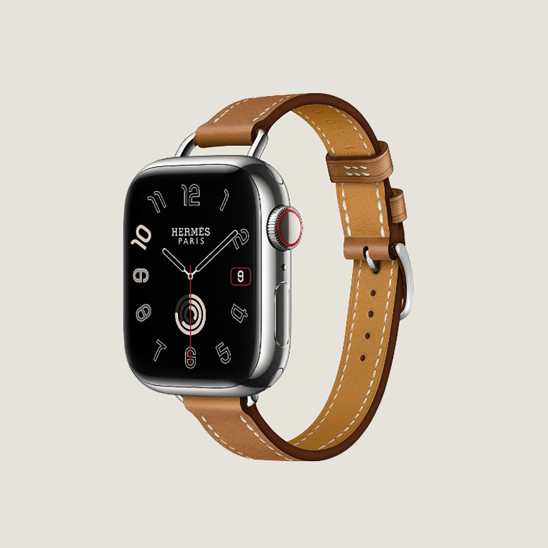 Часы Apple Watch Hermès Series 11 GPS + Cellular 42mm Silver Titanium Case with Gold Attelage Single Tour
