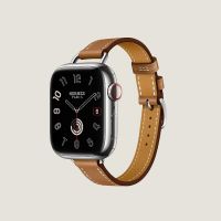Часы Apple Watch Hermès Series 11 GPS + Cellular 42mm Silver Titanium Case with Gold Attelage Single Tour