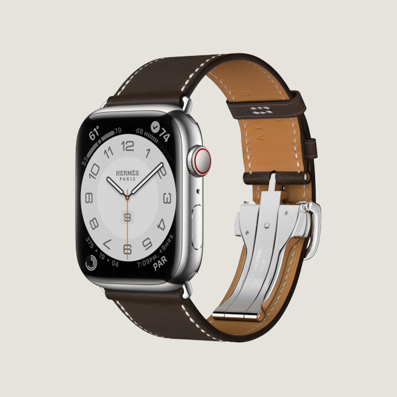 Часы Apple Watch Hermès Series 11 GPS + Cellular 46mm Silver Titanium Case with Ebène Barénia Leather Single Tour Deployment Buckle