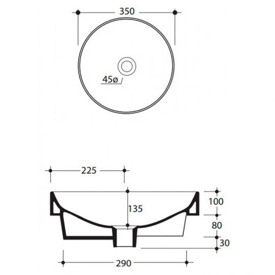 Накладная раковина Kerasan Cento 355830, круглая 45x45 см схема 2