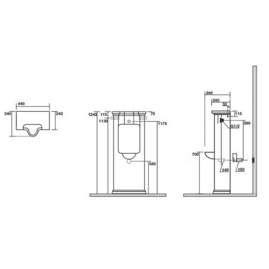 Писсуар напольный Kerasan Waldorf 413101 схема 2 Писсуар напольный Kerasan Waldorf 413101 схема 2