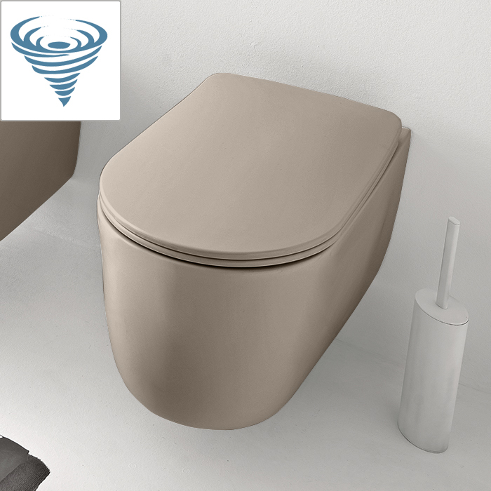 Подвесной бежевый унитаз Kerasan Nolita безободковый, слив Tornado