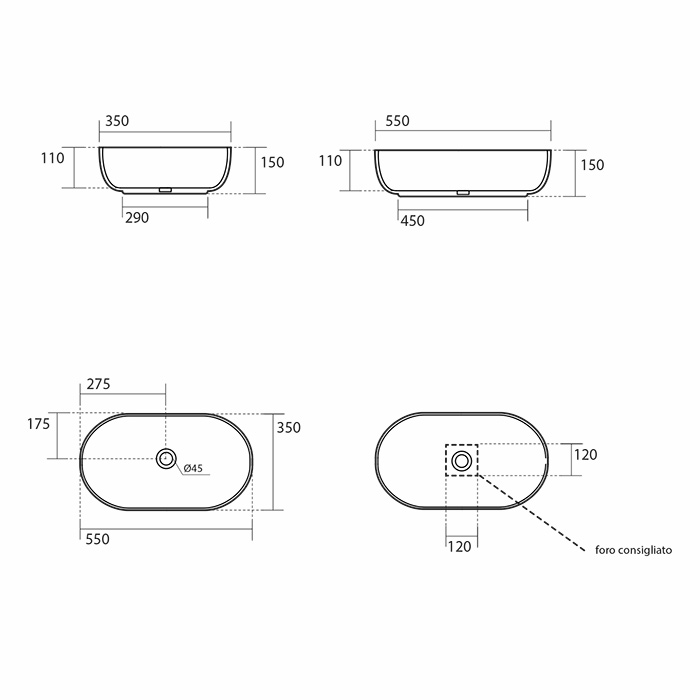 Накладная раковина Kerasan Nolita 534601 Овальная 55x35 см ФОТО