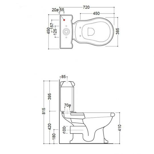 Унитаз Kerasan Retro, моноблок, слив в стену, черный схема 2