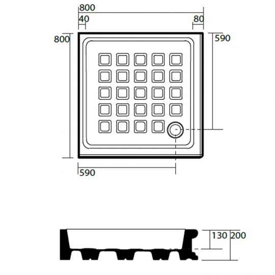 Поддон угловой Kerasan Retro 1341bi 80х80 см, квадратный схема 2 Поддон угловой Kerasan Retro 1341bi 80х80 см, квадратный схема 2