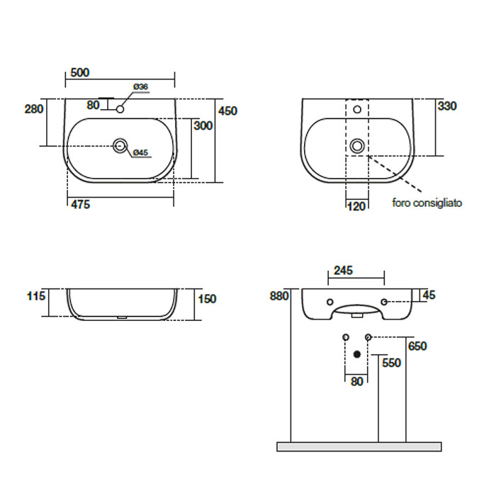 Подвесная раковина Kerasan Nolita 534001*1, закругленная 50x45 см ФОТО