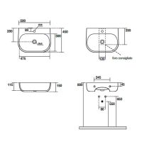 Подвесная раковина Kerasan Nolita 534001*1, закругленная 50x45 см схема 2 Подвесная раковина Kerasan Nolita 534001*1, закругленная 50x45 см схема 2