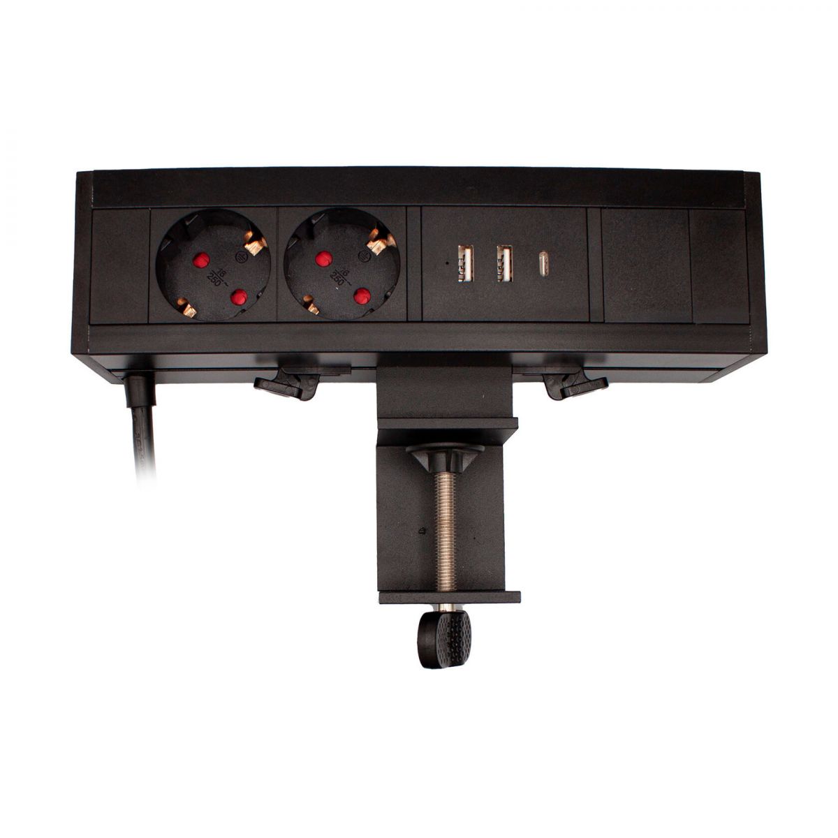 Розеточный блок на струбцине CROSS (на 2 EURO розетки, 3 USB 2(A)+(C) и беспроводной зарядкой