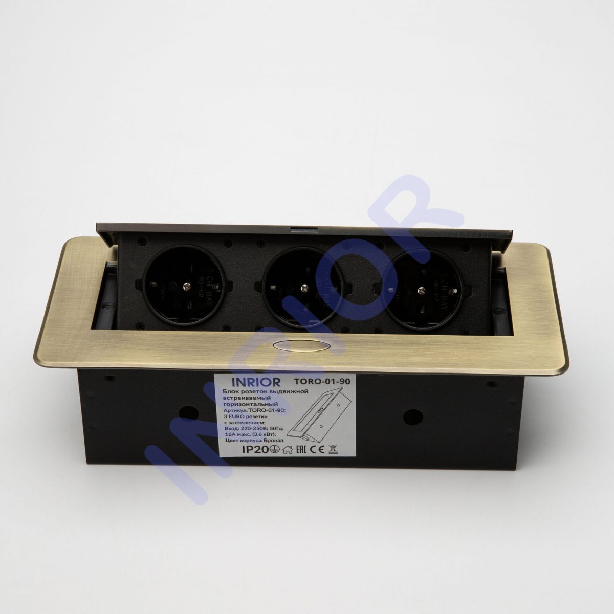 Встраиваемая выдвижная розетка INRIOR TORO-01 BRONZE (Античная бронза, на 3 розетки)