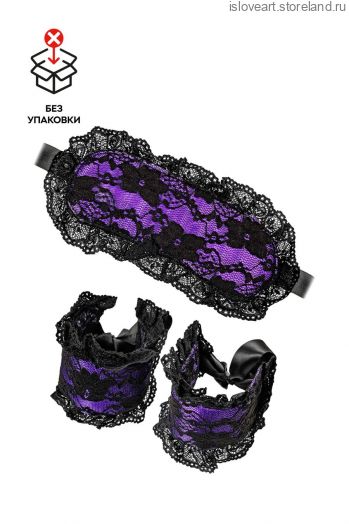 Кружевной набор: маска, наручники, Цвет фиолетовый с чёрным