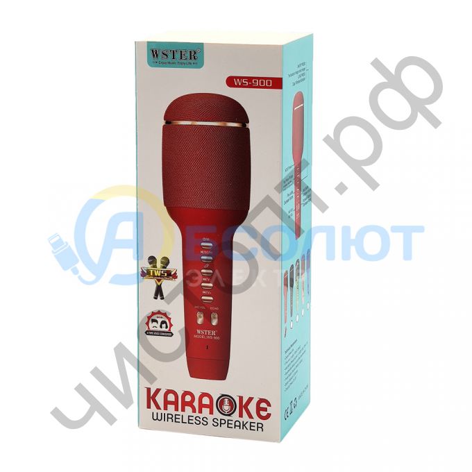 Микрофон Bluetooth WSTER WS-900 Красный (Bluetooth, динамики, USB)
