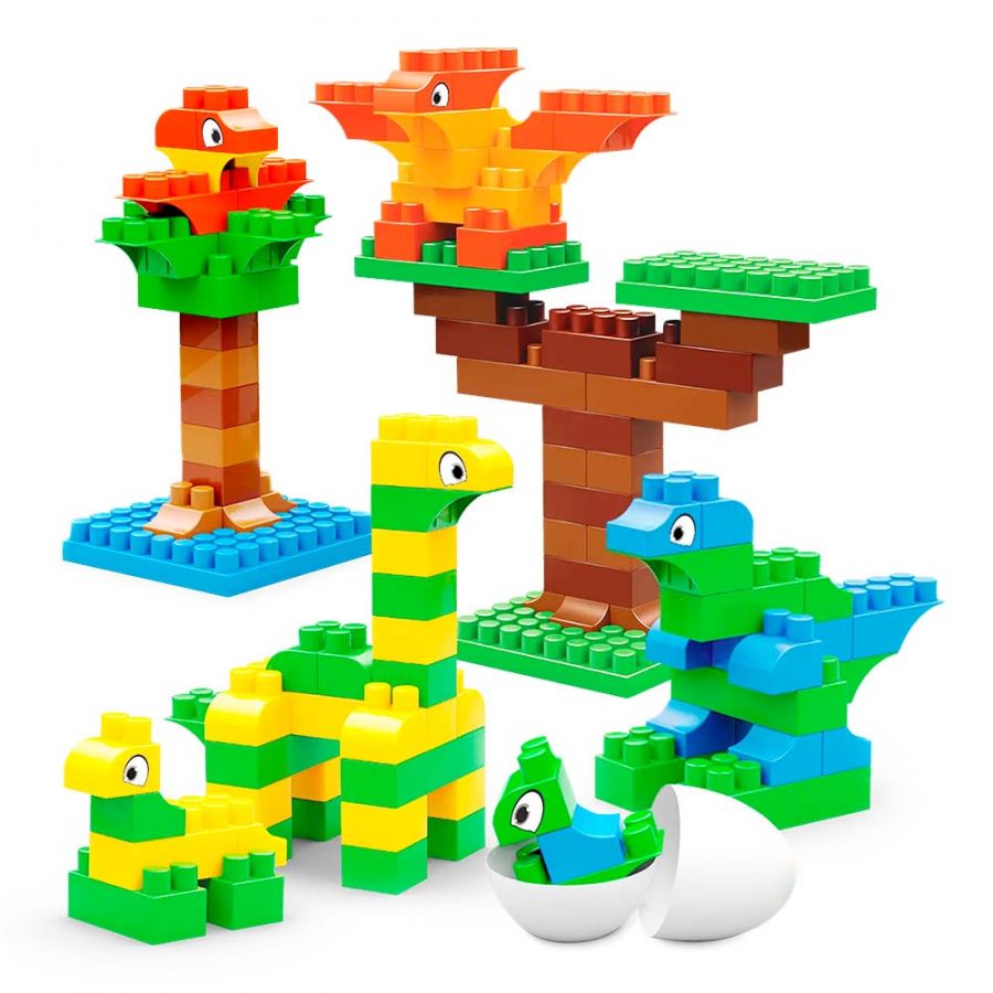 Конструктор набор из 6-ти динозавров с деревом (Птеродактиль, Велоцираптор, Брахиоз)