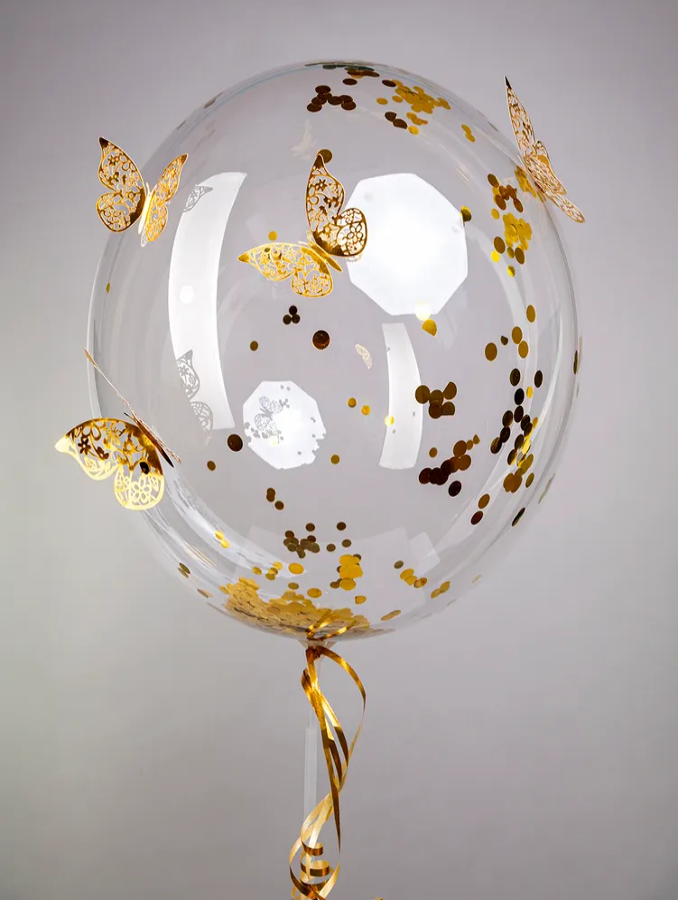 Бабл с бабочками шар пластиковый с гелием