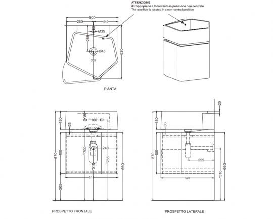 Раковина подвесная Cielo Kanto 55х40х16 см арт. KALS/KALSSF без перелива схема 2