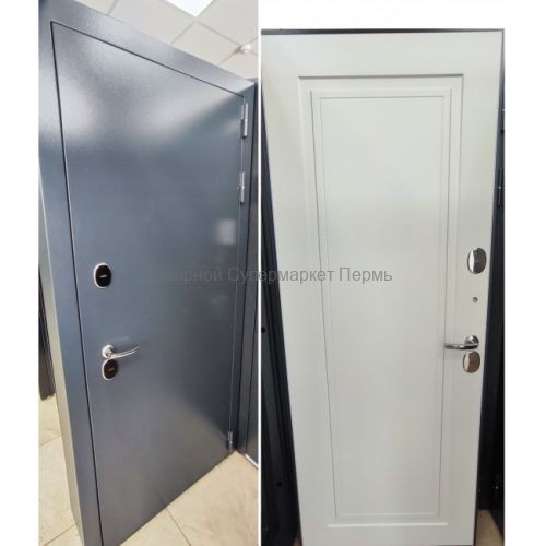 Дверь металлическая ТЕРМО Шагрень серая НЕО 10 Белый матовый