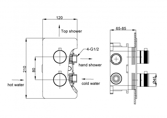 Смеситель встроенный Boheme Cell 134-2 с термостатом 2-х проходной схема 13