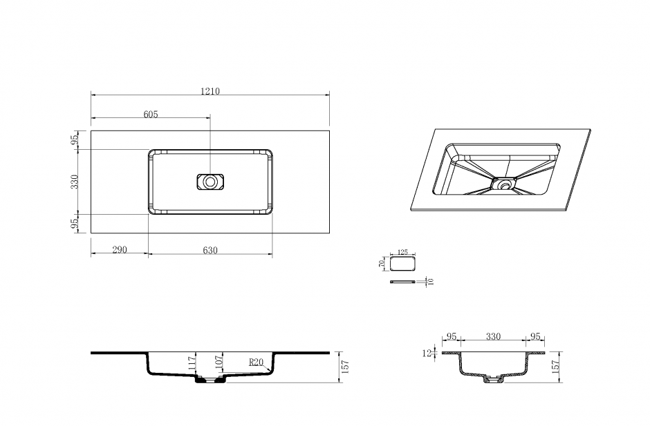 Раковина Armadi Art Quatro 793-120-W 121х52 см, чаша по центру ФОТО