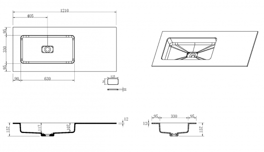 Раковина Armadi Art Quatro 793-120-W-L 121х52 см, с чашей слева схема 2
